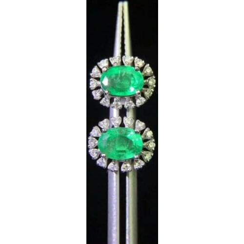 SHILOVEM 925 sterling silver Natural Emerald stud earrings classic fine Jewelry women wedding wholesale 4*6 jce040603agml
