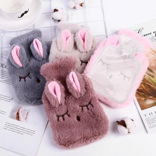 Winter Cartoon Rabbit Hot Water Bottle PVC Stress Pain Relief Therapy Bag With Knitted Soft Cozy Cover Hand Warmer