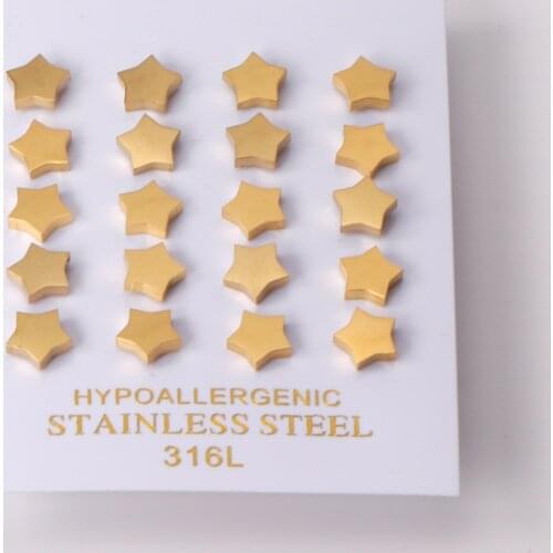 10 Pairs Stainless Steel Gold Color Frosted Star Stud Earring 2021 Trendy Style Push Back Earrings Fashion Jewelry Brinco Party
