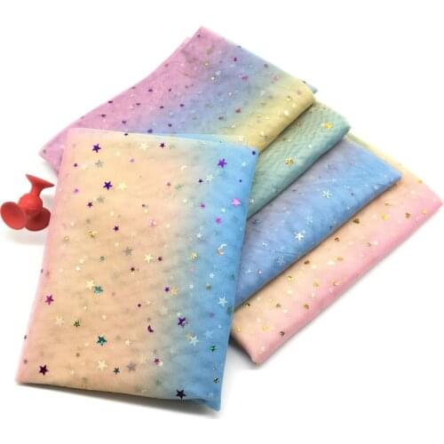 150X100cm Star&love Heart Mesh Fabric Glitter Tulle Rainbow Tissue Kids Tutu Dress Fabric DIY Sewing Craft Supplies