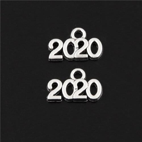 20Pcs Silver Color 2020 floating Charms Digital Souvenir Pendant Necklaces Making Accessories Wholesale Jewelry 7x12mm A3100
