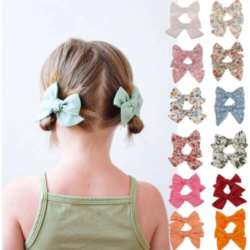 2020 Baby Summer Headwear 2Pcs/Sets Teens Big Hair Bows Knot Hair Clips Girls Kids Toddler Cotton Headband Wholesale 14 Colors