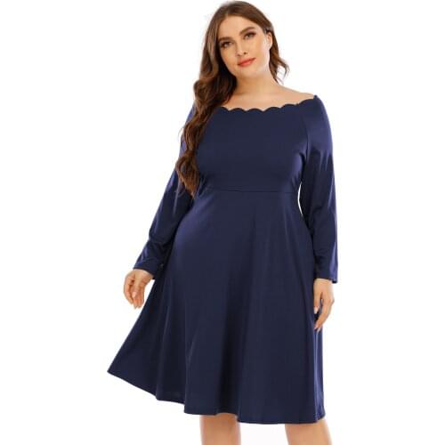 2021 Spring Women Slach Neck Long Sleeve Cold Shoulder Dress Solid Female High Waist Midi Dresses Plus Size Women Clothing