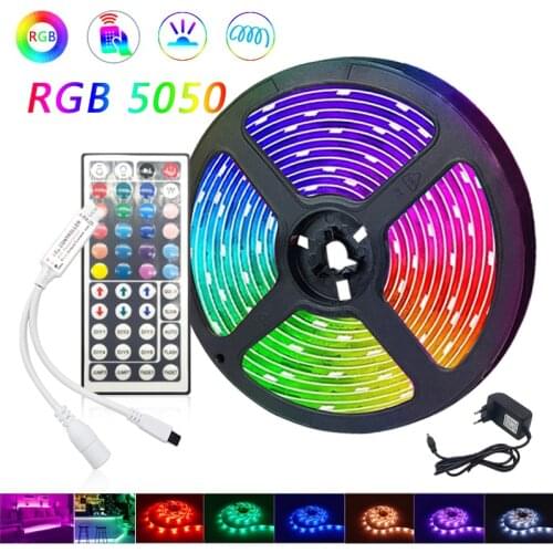 5m 10m 15m 20m LED Strip 5050 IP20 IP65 RGB Strip LED Light Flexible Ribbon Stripe DC 12V RGB Diode Tape IR Controller Adapter