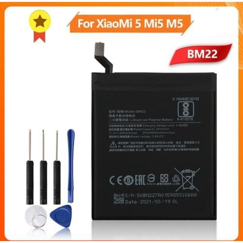 Xiao Mi Xiaomi Mi BM22 Phone Battery For Xiao mi 5 Mi5 M5 Prime BM22 2910mAh Original Replacement Battery + Tool