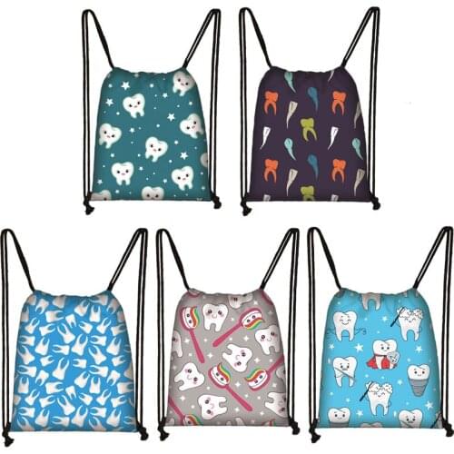 Angel Protecting Teeth And Teeth Print Backpack Ladies Drawstring Bag Dental Hygienist Young Girls Boys Storage Bags