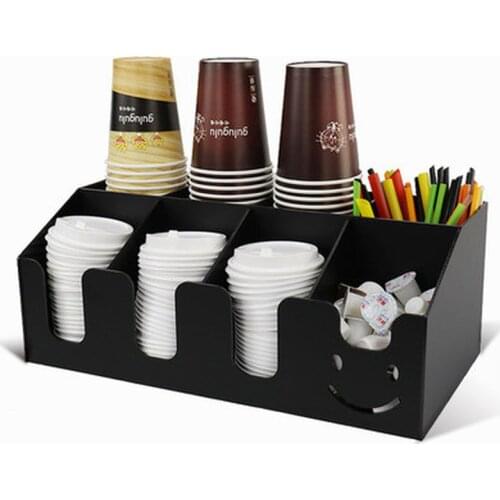 Black Acrylic Cup Holder Multi-compartment Cup Storage Rack Straw Storage Box Coffee Milk Tea Shop Cup Container Display Stand