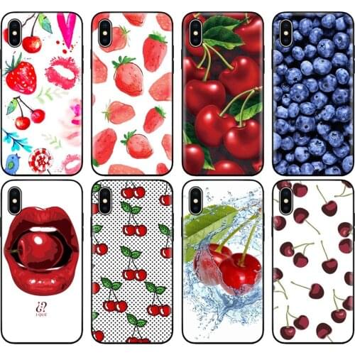 Black tpu case for iphone 5 5s se 6 6s 7 8 plus x 10 silicon cover for iphone XR XS 11 pro MAX fruit cherry Strawberry design
