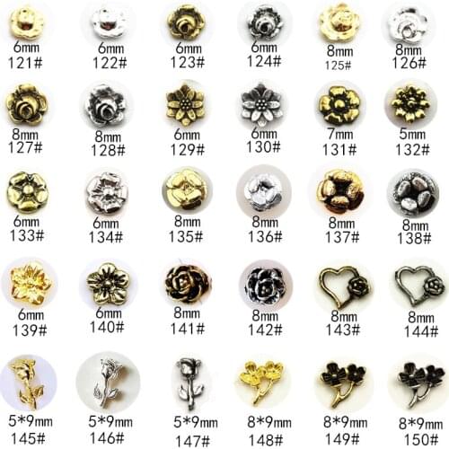 10Pcs/Lot Vintage Series 5 Rose Flower Daisy Bloom Lotus 3D DIY Metal Alloy Nail Art Deco Stickers/Charms/ Tools for Manicure