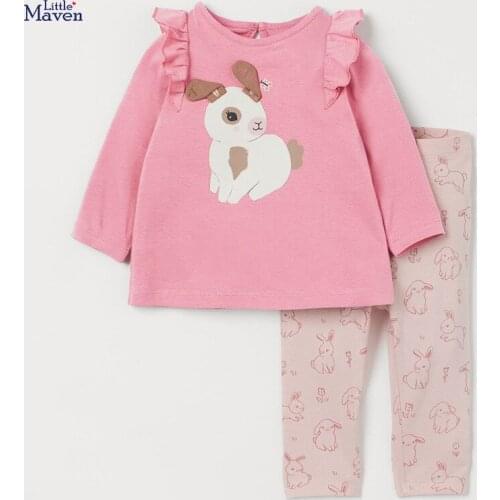 Baby Cartoon Cute Rabbiti Printed Tops Tees + Long Pants 2 Pieces Cotton Clothes Sets Full Sleeve Autumn Wear Lovely Kids Costum