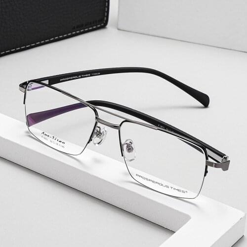 Men Glasses Titanium Design Opticas Eyewear Prescription Spectacles Half Reading Myopia Oculos Double Beam Large Size Frame