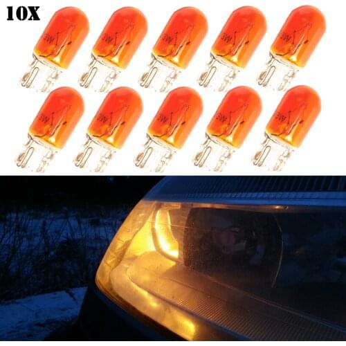 10x T10 Halogen Bulb W5W Amber/Orange Color 12V 3W 194 158 Side Parking Position Car Lights Source Instrument Halogen Lamp