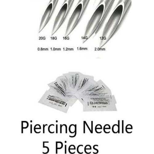 Disposable 5 Pieces Sterile Body Piercing Needles Medical For Navel Nipple Ear Nose Lip 12G/14G/16G/18G/20G