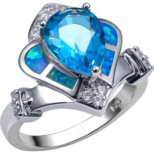 Blue Crystal Zircon With Blue Fire Opal 925 Sterling Silver Ring Beautiful Jewelry Size 6 7 8 9 10 R1422