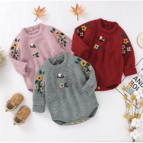Knitted Baby Romper Newborn Baby Clothes Embroidery Autumn Boys Jumpsuit Winter Baby Sweater Girl Jumpsuit Infant Romper Overall
