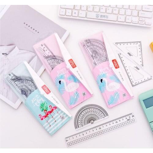 Jonvon Satone 4 pcs ruler set Stationery Small Broken Flower Bag Straight Ruler Triangle Sleeve Ruler Student Drawing Appliance