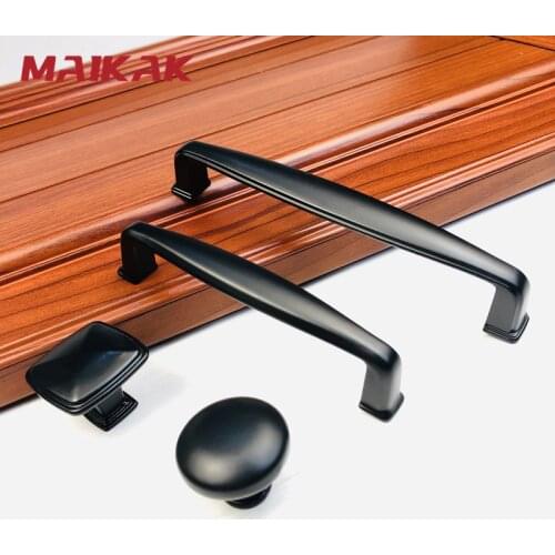 MAIKAK American Style Black Cabinet Handles Solid Aluminum Alloy Kitchen Cupboard Pulls Drawer Knobs Furniture Handle Hardware