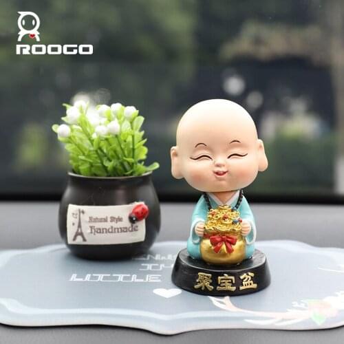 Roogo Little Monk Ornaments Shaking Head For Car Decor Cute Home Decoration Accessories Resin Mini Figurines Kid Birthday Gift
