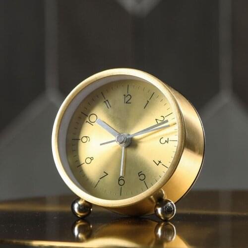 Mini Luxury Nordic Metal Snooze Alarm Clock Silent Round Creative Minimalist Alarm Clock Modern Bedroom Home Decoration MM60NZ