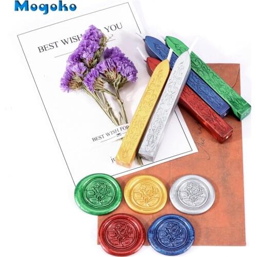 Mogoko 5 Pcs Wax Seal Sticks Vintage Sealing Wax Stick Handmade DIY Tools Handcrafts Wedding Invitations Metal Decorate Envelope