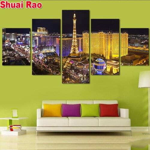 5 piece Diamond art Embroidery France Paris Night Landscape Full Square Diamond Painting Cross Stitch Mosaic Set Decor home