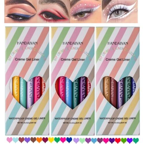 HANDAIYAN Makeup Colored Eyeliner Gel Pencil Kit 6 Colors/box Waterproof Color White Eye Liner Pen Make up Cosmetics Yellow Blue