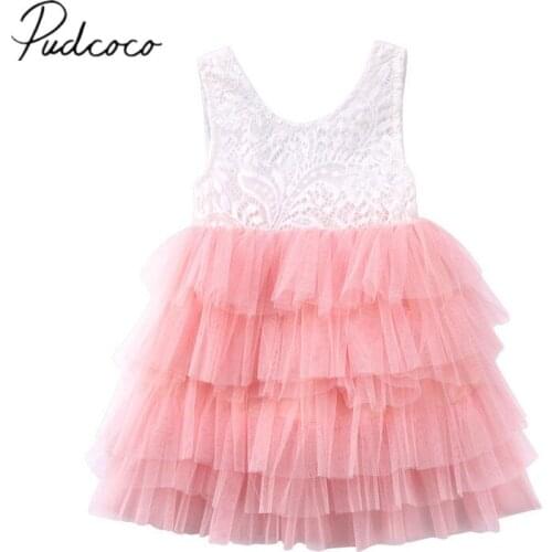 2017 Brand New Toddler Infant Child Kid Baby Girl Tulle Cake Dresses Party Gown Bridesmaid Princess Sleeveless Sundress 1-5T