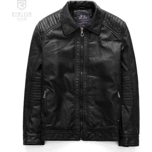 Fall 2021 New Collar Male Locomotive Leather Fashion Pure Color Washed PU Leather Jacket 2XL-5XL
