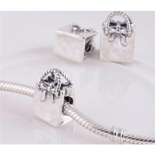 NEW 925 Sterling Silver Screw Core Shopping Bag Charm Beads Fits Original Pandora Charm Bracelet DIY Jewelry Making LW302