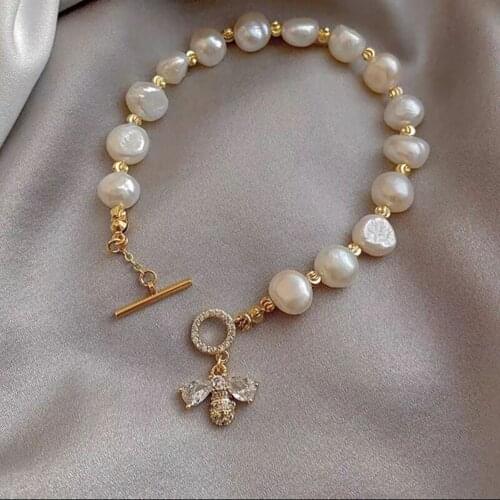 New Pearl Micro-Inlaid Zircon Bee Bracelet High-End Light Luxury Ins Fashion Simple Bracelets Hand Jewelry for Girlfriends