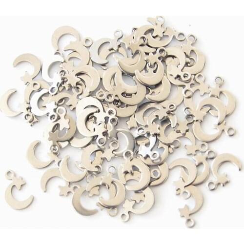Wholesale 100pcs Stainless Steel DIY Handmade Jewelryaccessories 10x15mm Small Star Moon Tag