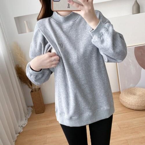 Autumn Clothes Outerwear plus Velvet Nursing Hoodie Stand Collar Autumn and Winter Warm Nursing Shirt Breastfeed Outwear