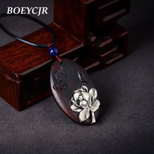 BOEYCJR Wood Inlaid Alloy Meditation Necklace Chain Handmade Ethnic Yoga Pendant Necklace for Men and Women Jewelry Gift