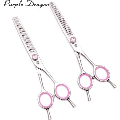 Barber Thinning Scissors Purple Dragon 6" JP Stainless Hairdressing Scissors 10 / 18 Teeth 2006# Professional Shears Finger Rest