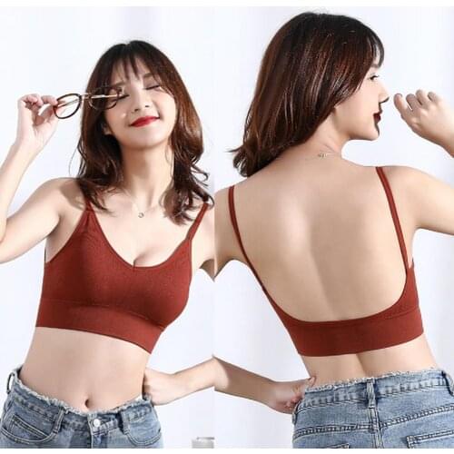 Sexy Women Soft Solid Color V Neck U Back Padded Bra Spaghetti Strap Crop Top Plus Size Female Skinny Bralette