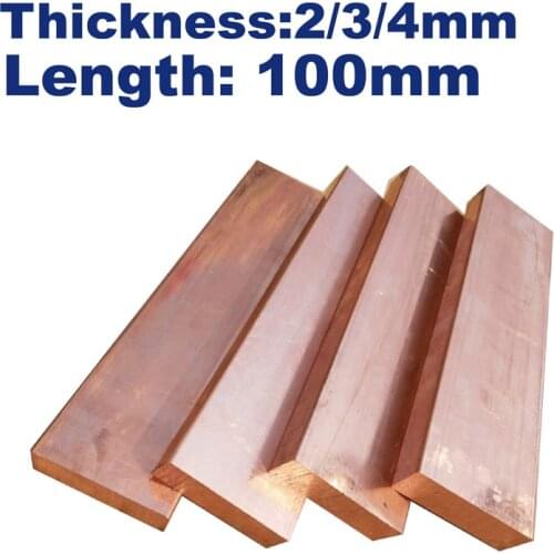 99.9% pure Cu flat Copper Bar Plate Metal Strip thickness 2mm/3mm/4mm length 100mm