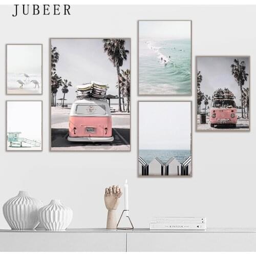 Beach Seaside Scenery Posters and Prints Travel Bus Wall Art Decorative Pictures for Living Room Nordic Home Decor Canvas Prints