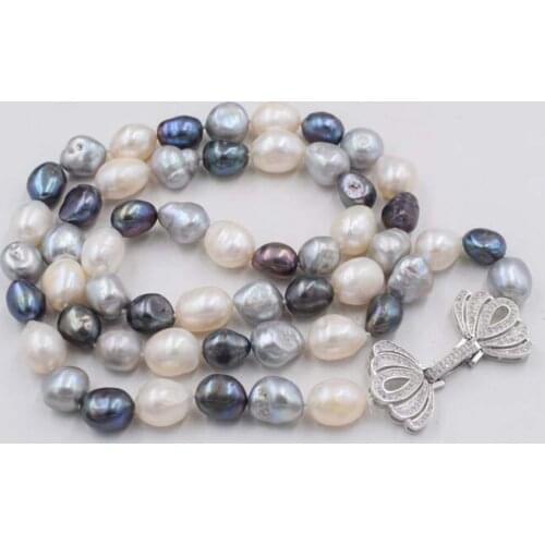 Freshwater pearl black white gray baroque 9-13m 28" wholesale beads nature gift discount