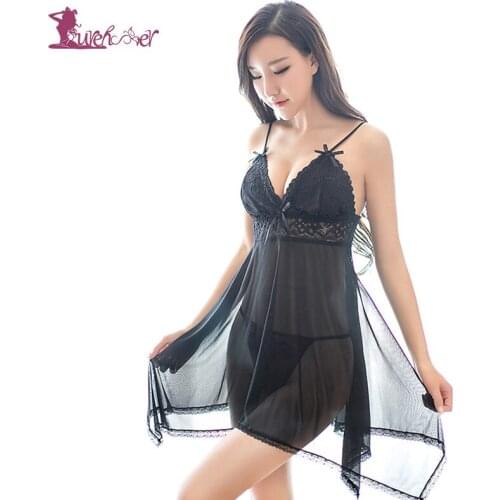 Lurehooker 2018 Sexy Lingerie Hot Perspective Lace Sheer Nightwear Deep V-Neck Spaghetti Strap Erotic Underwear Sexy Costumes