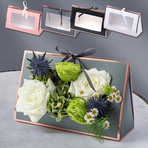 Kraft Paper Folding Hollow Flower Box Cardboard Floral Packaging Gift Box Portable Flower Arrangement Bag