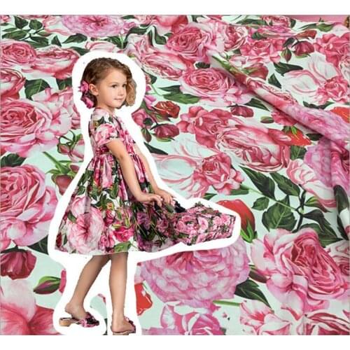 Flowers printed fabric,linen cotton fabric for women children clothing, rose flowers linen fabric, mother kids dress fabric