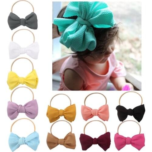 Solid Color Handmade Bowknot Newborn Headband Baby Girls Elastic Nylon Hairband Toddler Hair Accessories Photography Headwear