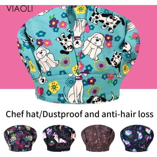 Unisex Elastic Caps for Long Hair Kitchen Cartoon Print Hotel Catering Drop Shipping Bakery Work Hat Adjustable Chef Working Cap