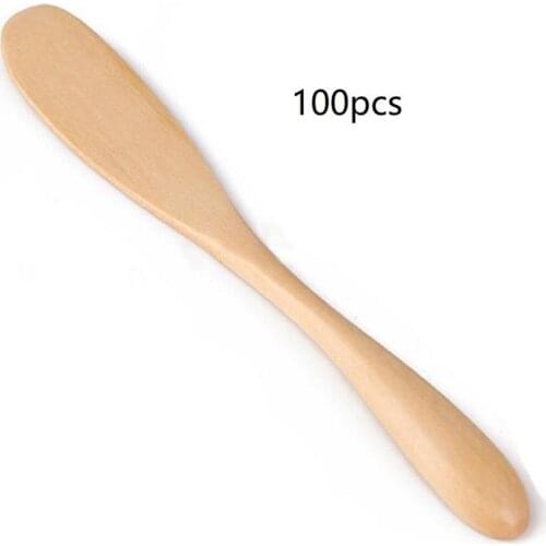 Visual Touch 100pcs Solid Wood Wooden Butter Spreaders Cheeze Knives Set for Cheeze and Wine Party Tableware Spatlus