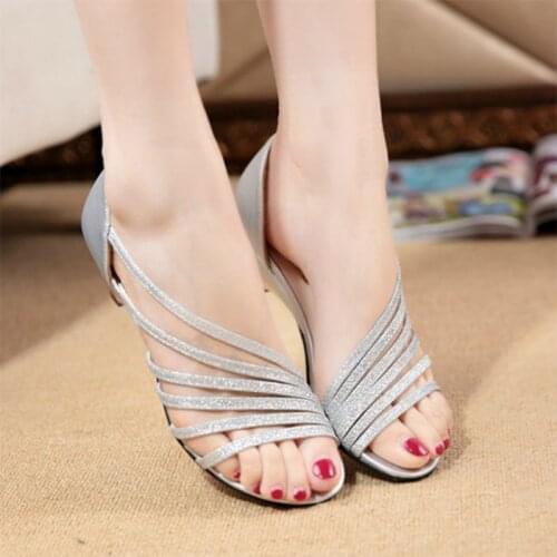 2021 New Wholesale Wedge Med Heel Sandals Leisure Bling Summer Slip on Gladiator Casual Women Shoes Woman