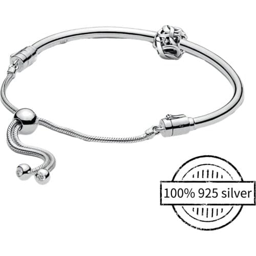 Hot Sale 100% 925 Sterling Silver Pando Bracelet Fit Original Adjustable Snake Charms Bangle DIY Jewelry For Women High Quality