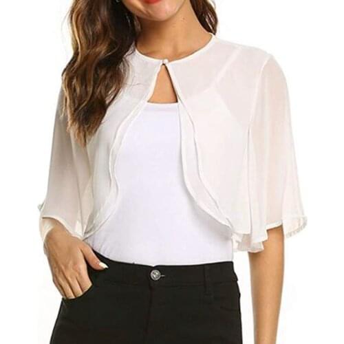 Womens Half Sleeve Layered Open Front Loose Sheer Bolero Chiffon Shrug Cardigan Top For Wedding Party Dress Cover Up Fashion