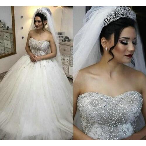 Crystal Wedding Dresses with Beaded Princess Ball Gown Sweetheart Bride Wedding Gowns Long Sweep Vestidos De Novia
