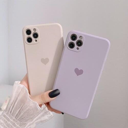 Liquid Silicone Love Heart Phone Case For iPhone 12 Mini 11 Pro Max XR XS Max X 7 8 Puls Solid Candy Color Soft Back Cover Funda