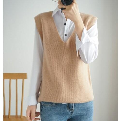 Spring autumn new womens waistcoat pure color pullover knitted vest sleeveless V-neck slim fit all-match outer wear vest vest